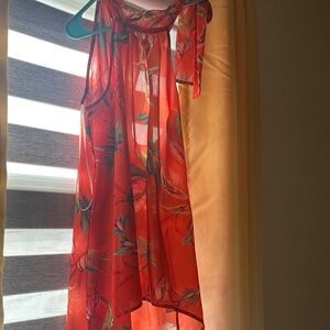 Floral Red Sheer Top